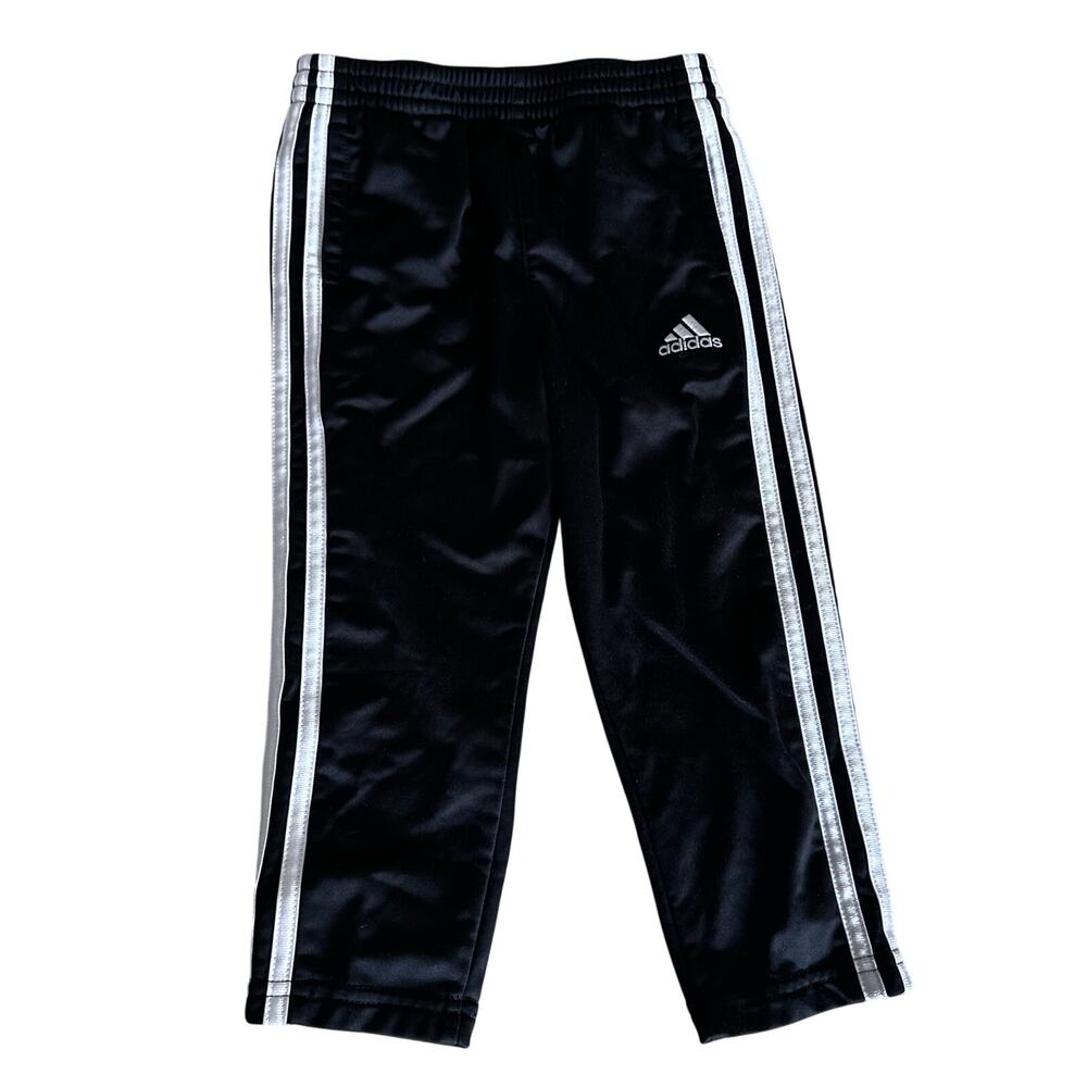 Adidas Black Track Pants with White Stripes - Size 3T
